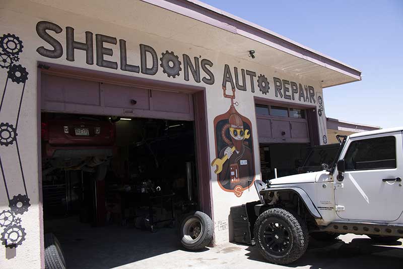 This photo shows the new artwork on the facade of Sheldon's Auto Repair. Success Stories from the Manitou Springs Urban Renewal Authority. This photo shows the new artwork on the facade of Sheldon's Auto Repair. Success Stories from the Manitou Springs Urban Renewal Authority.